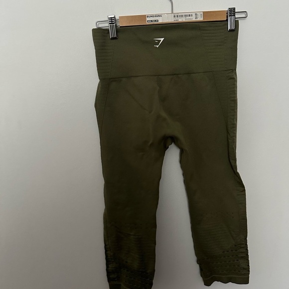 Gymshark Leggings Energy Seamless Cropped Leggings Olive Green Athletic Gym - Picture 8 of 13